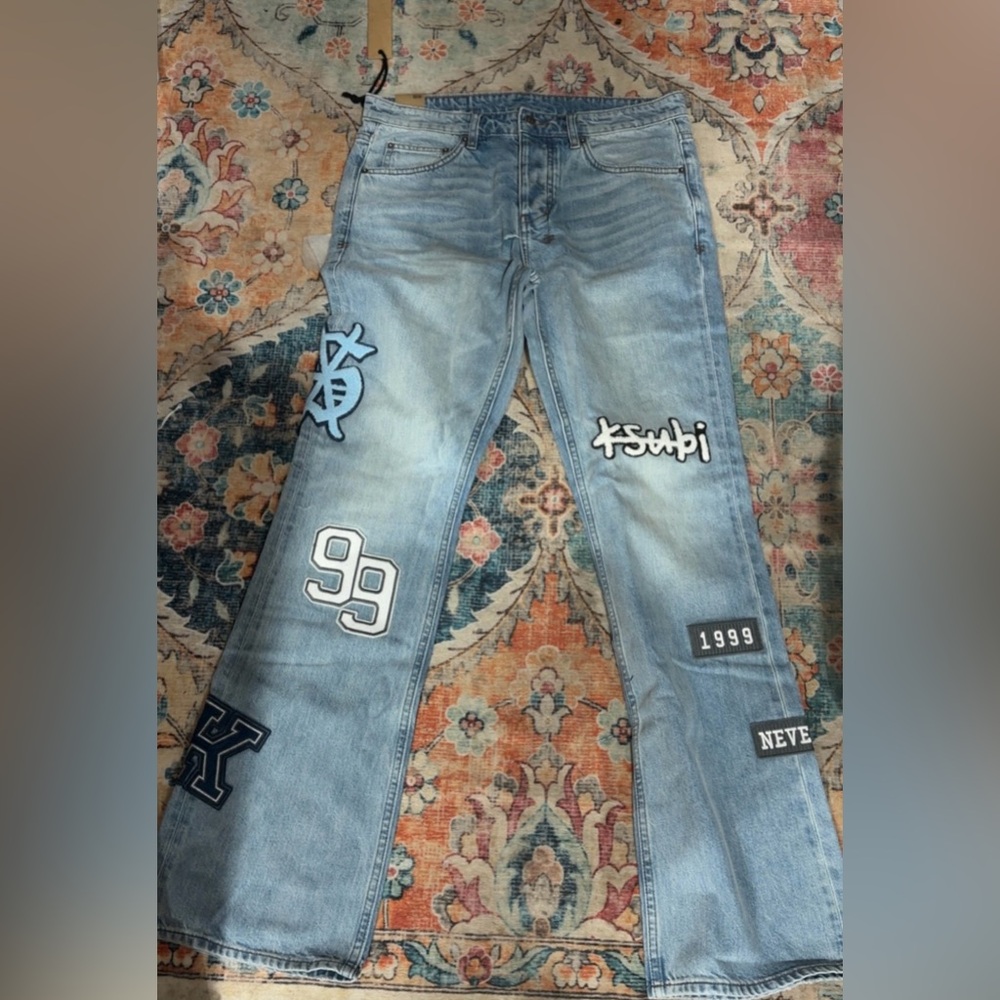 Ksubi Mens Bootcut Jeans Blue Size 33 Bronko Striker Patched Mid Rise 5 Pockets
